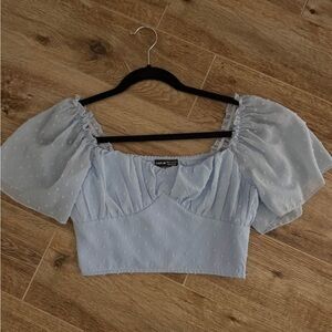 SHEIN Light Blue Puff Sleeve Blouse